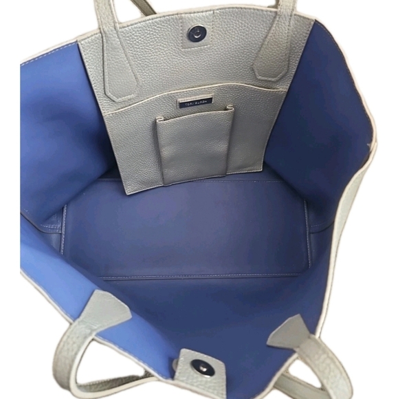 Tory Burch Silver Metallic Pebbled Leather Perry Large Tote Bag - Picture 7 of 16